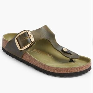 NWT Birkenstock Oiled Leather Olive Green Gizeh Big Buckle Sandal Size 38
